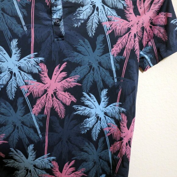 Greenside Shirt Mens Small Short Sleeve Golf Performance Polo Blue Palm Trees - Picture 4 of 6